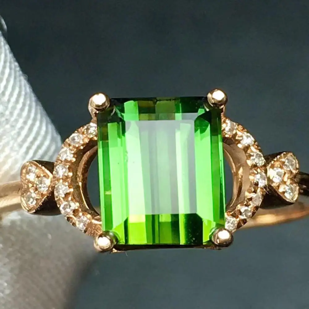 Fine Jewelry Nekilnojamojo Grynas 18 K Aukso Papuošalai 100% Natūralus Žaliasis Turmalinas Akmenys 1.9 ct Deimantais vyro Vestuvių Bauda Vyro Žiedai