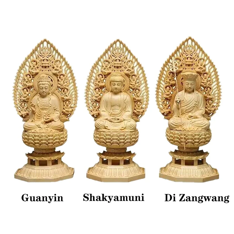 Medžio Drožyba Avalokitešvara, Ksitigarbha, Buda Shakyamuni Budistų Statula，Namų Dekoro Feng Shui Didelis Statula 28cm / 11