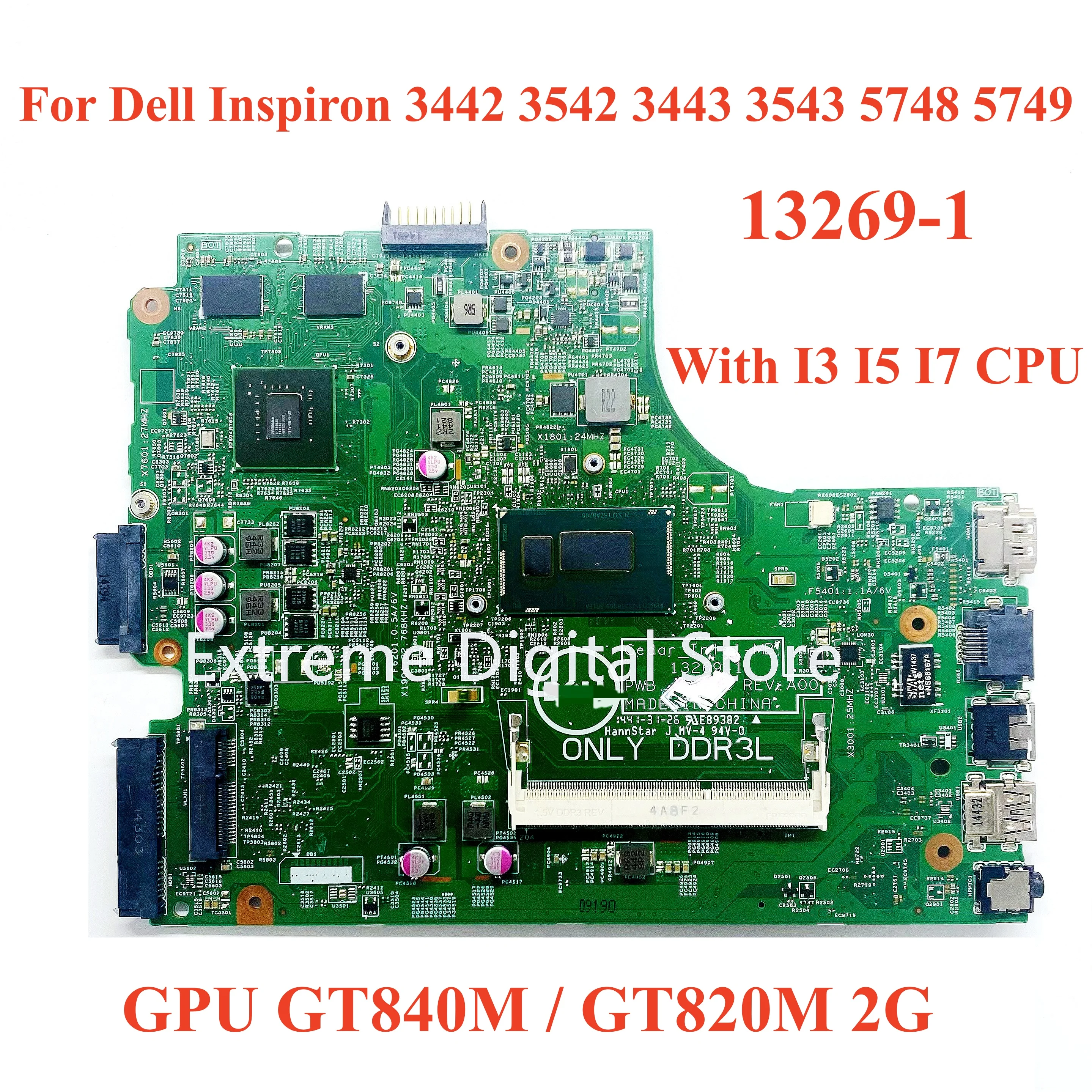 Skirtas Dell Inspiron 3442 3542 3443 3543 5748 5749 Nešiojamas plokštė su I3 I5 I7 CPU, GPU GT840M/GT820M 2G 100% Testuotas, Pilnai Darbo